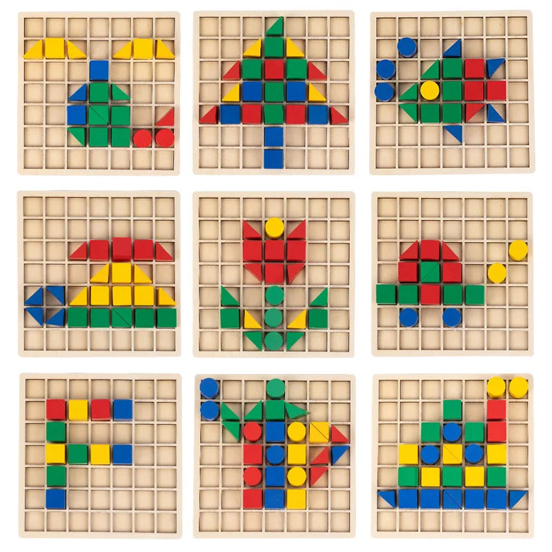Wooden Creative Blocks Puzzle Children Montessori Color Shape Matching Early Education Educational Toys Kids Intelligence Game