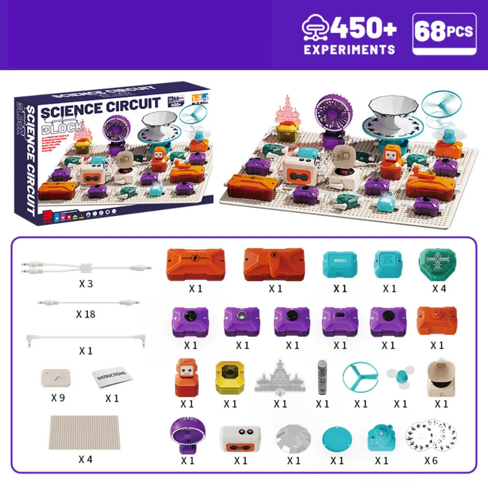 68PCS Kids Science Circuit Kit - 450+ STEM Projects! Rotational Imaging, Sound Recording & Playback,Electronics Exploration Toy