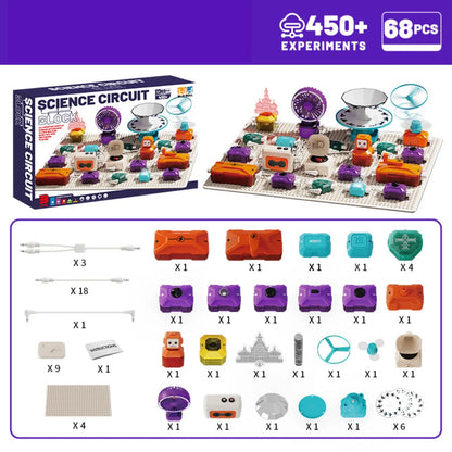 68PCS Kids Science Circuit Kit - 450+ STEM Projects! Rotational Imaging, Sound Recording & Playback,Electronics Exploration Toy