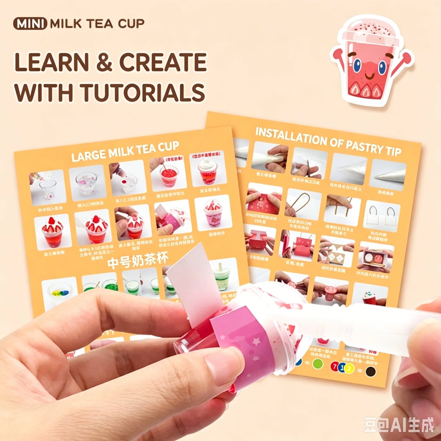 Creative Mini Milk Tea Cup Cream Glue DIY Set Handmade Craft Making Material Kit Pretend Play Role Play Toy for Girls Kids