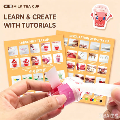 Creative Mini Milk Tea Cup Cream Glue DIY Set Handmade Craft Making Material Kit Pretend Play Role Play Toy for Girls Kids