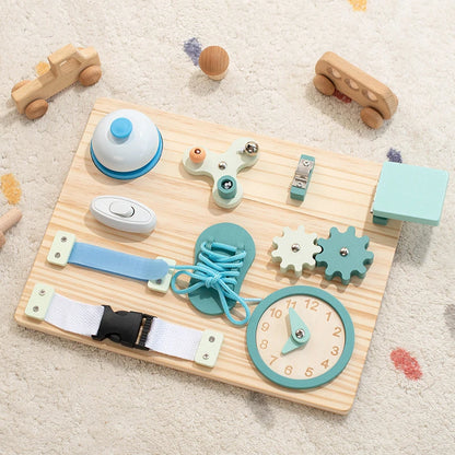 Montessori Busy Board for Toddlers Wooden Activity Sensory Board for Fine Motor Skills Travel Educational Learning Toys for Kid
