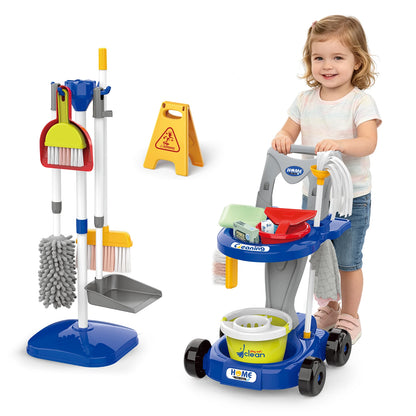 12pcs/set Kids cleaning Set with Handcart Simulated Life Cleaning Toys Pretend Play Hygiene Cleaning Play House Toy Boys&Girls