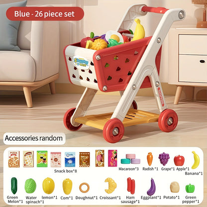Kids Simulation Shopping Cart Toy Pretend Play Supermarket Trolley Groceries Food Early Education Toys for Boys Girls Gift