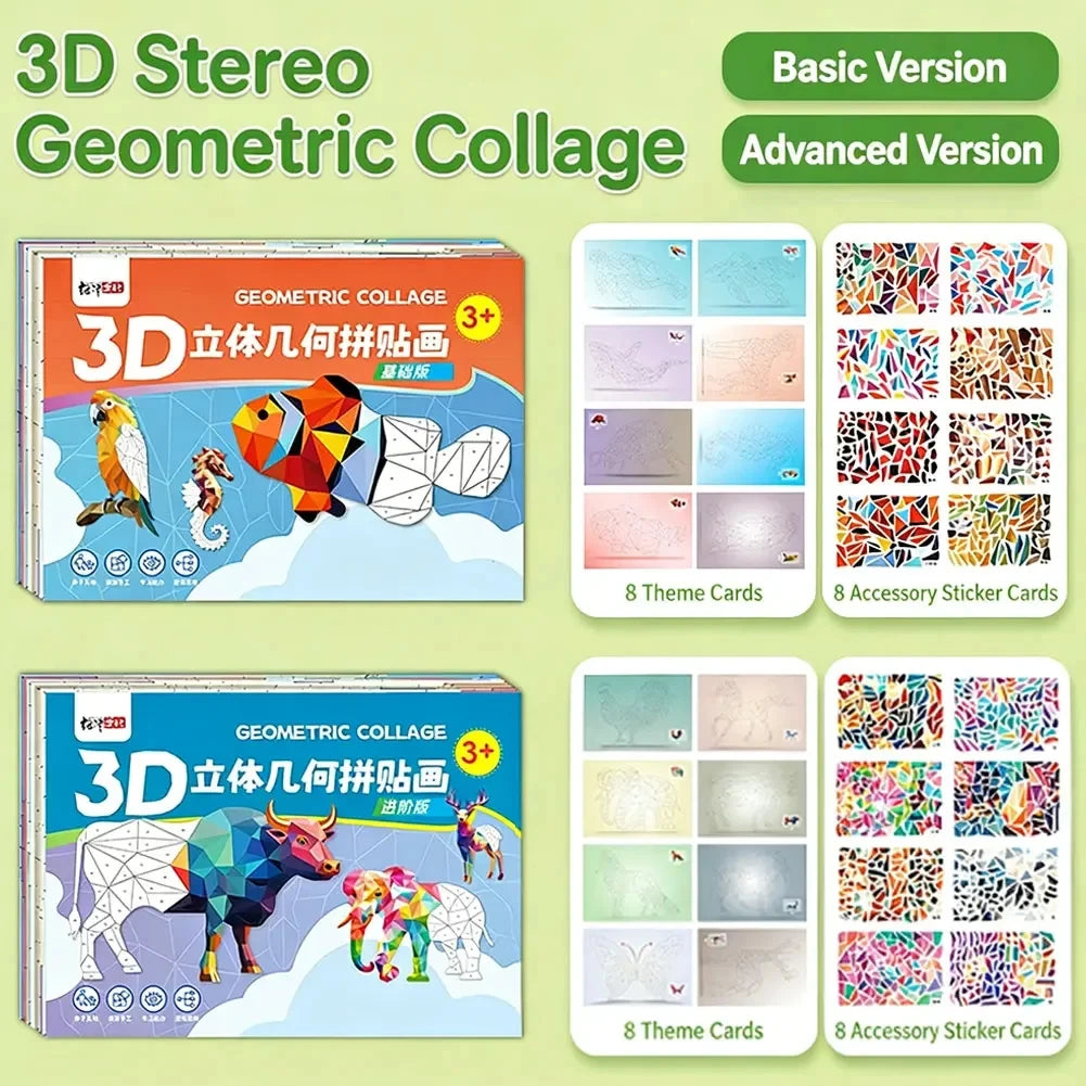 Kids 3D Animal Jigsaw Puzzle Stickers DIY Handmade Creative Collage Art Set With Self-Adhesive Paper Back To School Gifts ﻿