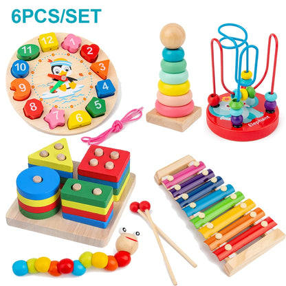 Montessori Baby Toys Kids 3D Wooden Puzzles Early Learning Baby Games Toys Educational Wooden Toys For Children Birthday Gifts