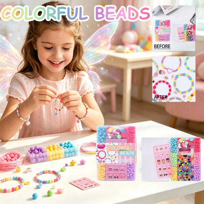 Colorful Kids DIY Bead Kit Bracelet Necklace Creative Art Birthday Toy Gift Girl Age 6+ Handmade Acrylic Multi‑shape Beading Set