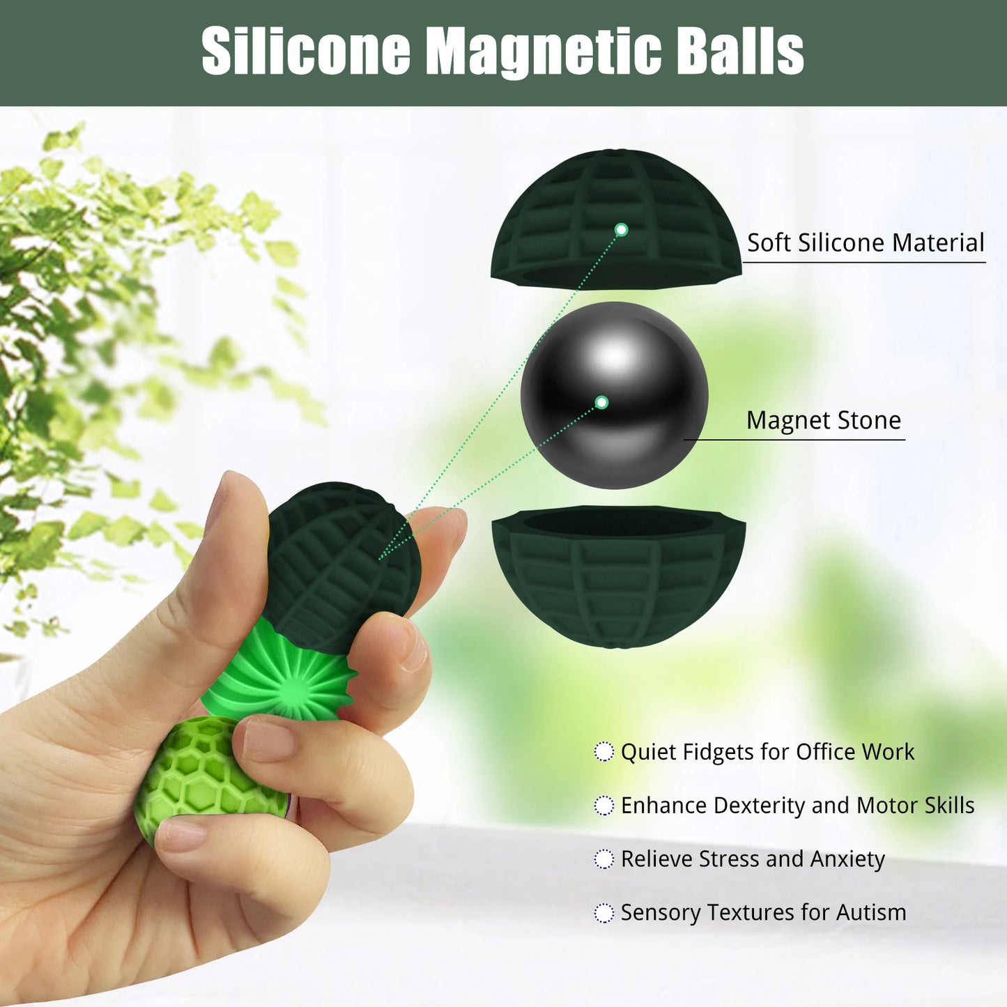 Magnetic Balls Fidget Toys Adults Textures Silicone Stress Balls Quiet Stress Relief Sensory Toys for Autism ADHD Anxiety