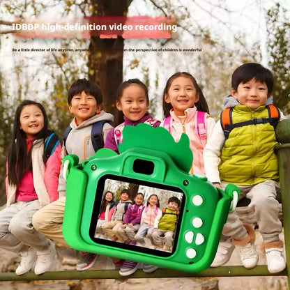 Dual Lens Kids Digital Camera Cartoon Green Dinosaur HD Shooting Video Recording 128G Portable Toy Camera Children Birthday Gift