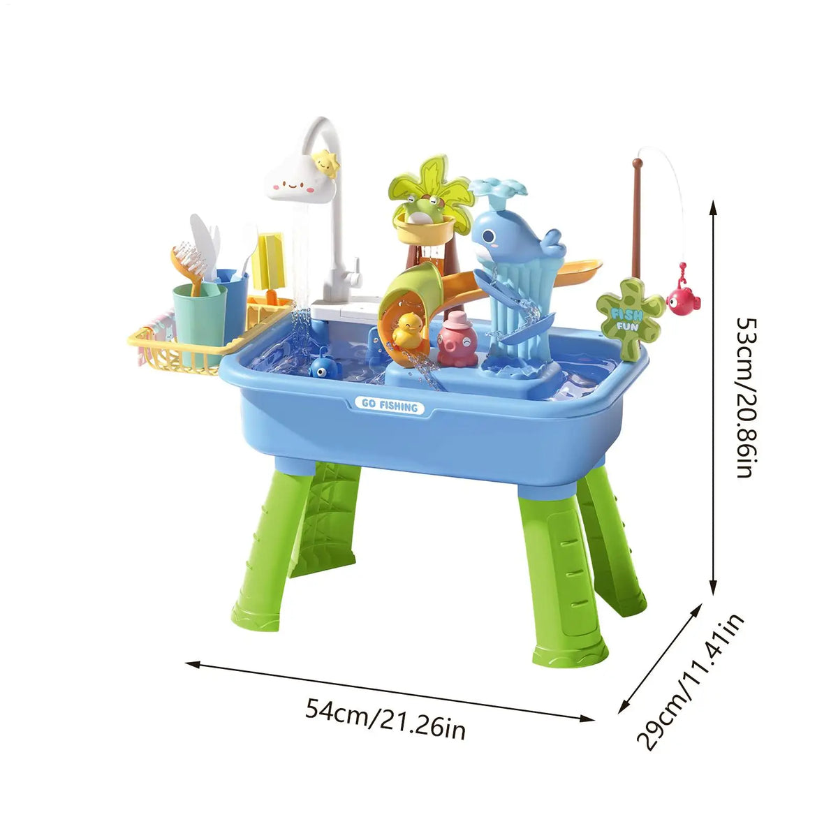 43Pcs Electric Kids Water Table Play Sink Running Water Cloud Faucet Sensory Activity Toys for Toddlers Outdoor Summer Toys