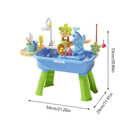 43Pcs Electric Kids Water Table Play Sink Running Water Cloud Faucet Sensory Activity Toys for Toddlers Outdoor Summer Toys