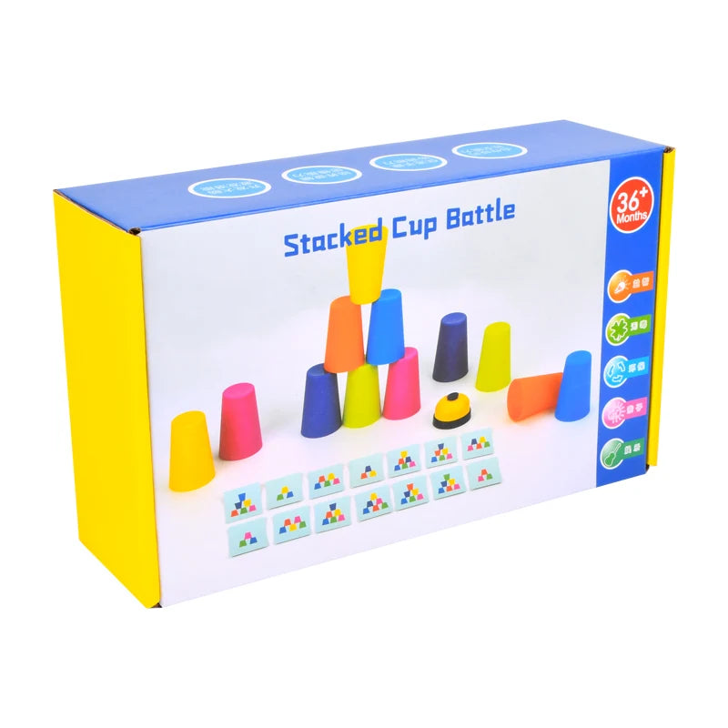 Montessori Toys Stack Cup Game With Card  Kid Educational  Intellectual Enlightenment Color Cognition Logic Training Children