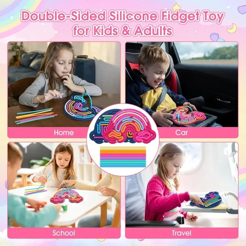 Sensory Activity Board Rainbow Silicone Fidget Toys for Calming Stress Anxiety ADHD Autism for Inspire Kid's 3+ Creative Talents