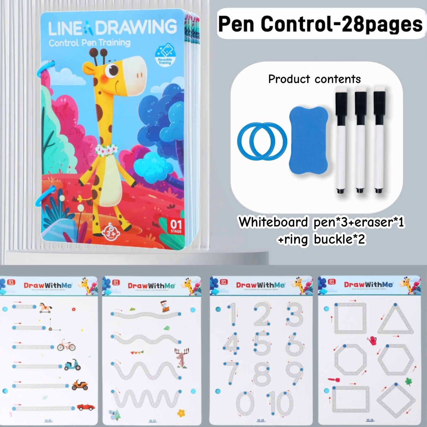 28 Pages of Creative Left and Right Brain Development Toys, Reusable Kidsren's Magic Tracing Book, Bilateral Coordination Exercises, Kidsren's Scientific Writing Enlightenment Description Book, English Alphanumeric Visual Tra