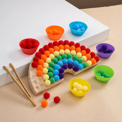 Children Fine Motor Skills Learning Counting Rainbow Pompoms Sorting Games Montessori Early Education Toy with Tweezers For Kids