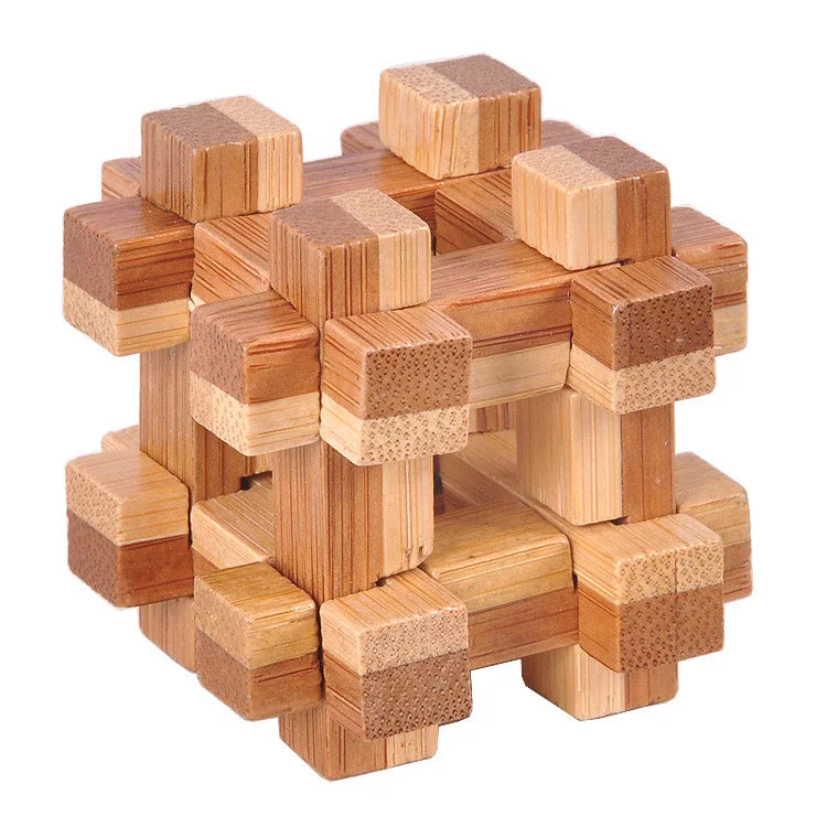 New Design IQ Brain Teaser Kong Ming Lock 3D Wooden Interlocking Burr Puzzles Game Toy Bamboo Small Size For Adults Kids