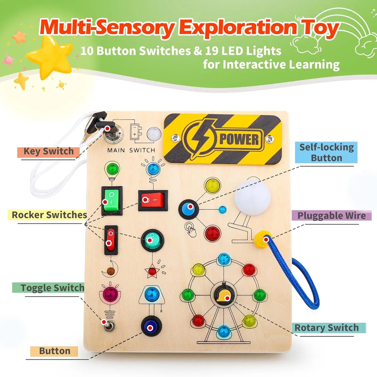 Montessori Busy Board With Switch Control Wooden Toddler Toys Sensory Travel Activities Toys For Kids Puzzle Early Learning Toys