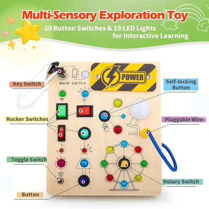 Montessori Busy Board With Switch Control Wooden Toddler Toys Sensory Travel Activities Toys For Kids Puzzle Early Learning Toys