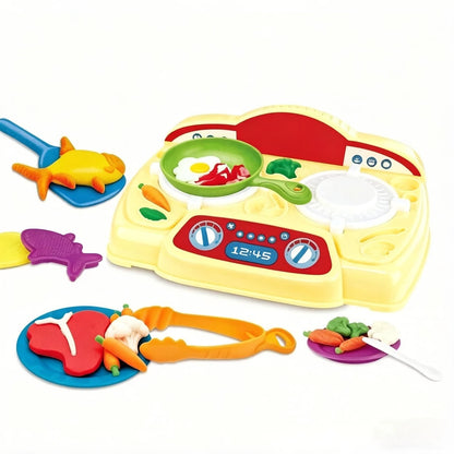 Colorful Pretend Kitchen Playset with play dough & tableware, multi-functional cooking toy, educational gift for kids