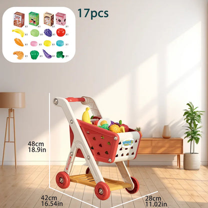 Kids Simulation Shopping Cart Toy Pretend Play Supermarket Trolley Groceries Food Early Education Toys for Boys Girls Gift