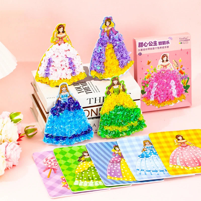 Creative Princess Puzzle Puncture Painting Board with Pens Fabric Craft Kits for Kids Poking Drawing Dress Up Boards DIY Toys