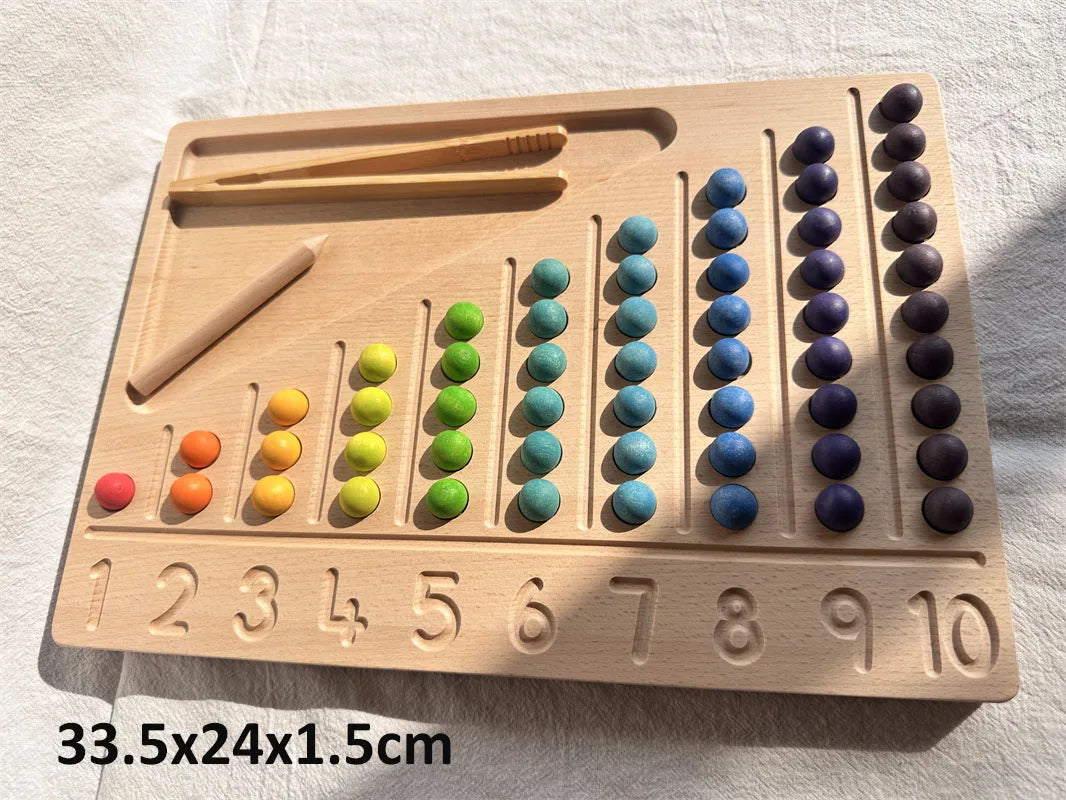 Montessori Sensory Wooden Toys Beech Caculate  Semi Tray One Hundred Board  with Felt Balls  ALphabets Numbers  Creative Play