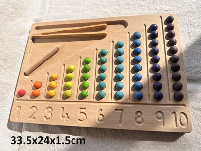 Montessori Sensory Wooden Toys Beech Caculate  Semi Tray One Hundred Board  with Felt Balls  ALphabets Numbers  Creative Play