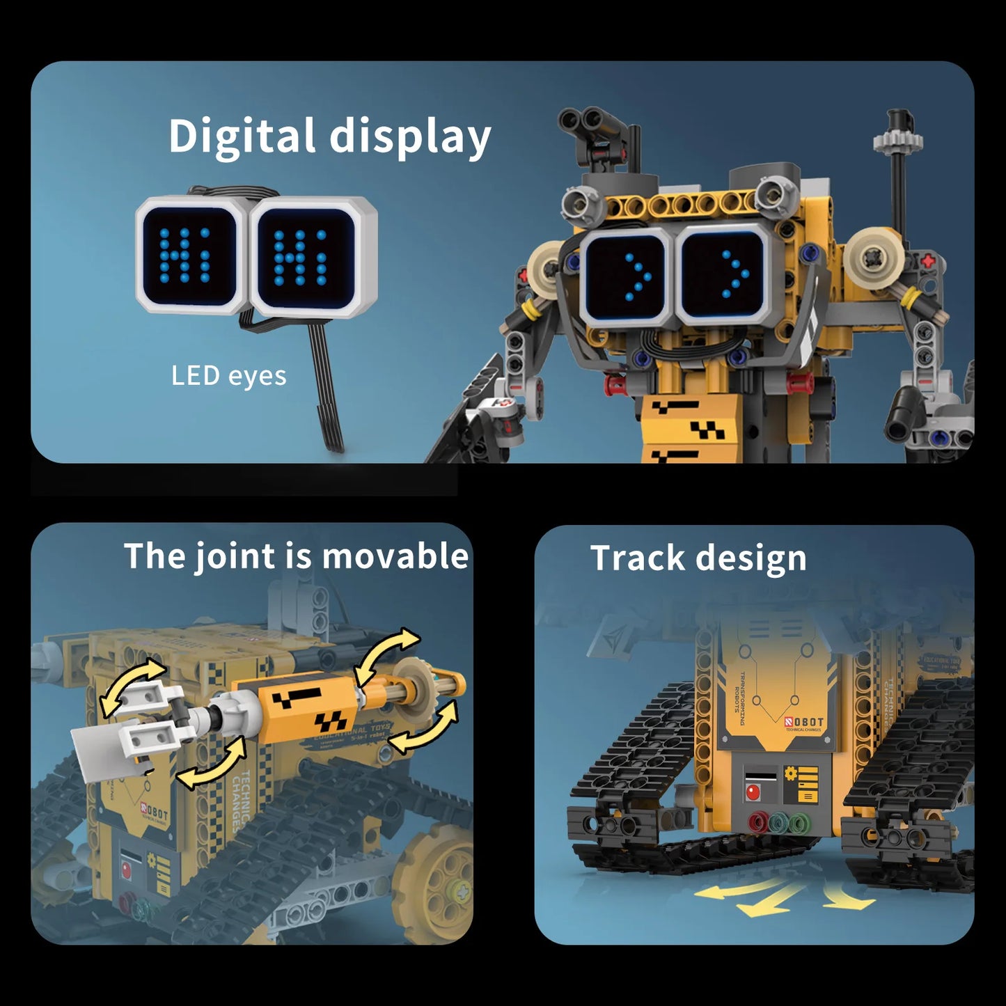 Digital display 5-in-1 transformable robot model assembly, remote control robot building blocks toy, children's toy gift