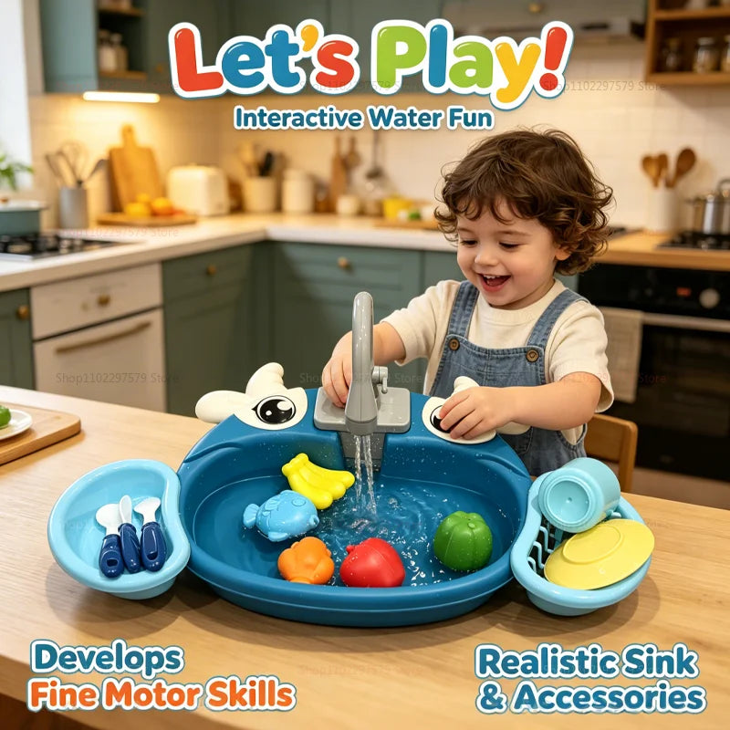 Children Play House Simulated Kitchen Dishwasher Sink Hand Basin Electric Circulating Water Kitchen Set Boy Girl Idea Kids Toys