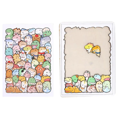 Kids Creative Animal Shape Puzzles Table Games Dog Cat Panda Stacked Puzzle Brain Games Montessori Thinking Education Wooden Toy