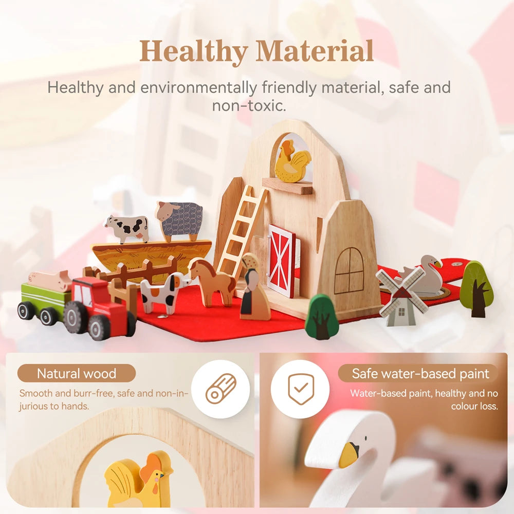 Montessori Barn Toys Baby Simulation Farm Wooden Toy Baby Education Enlightenment Scene Layout Interactive Puzzle Toy Baby Gift