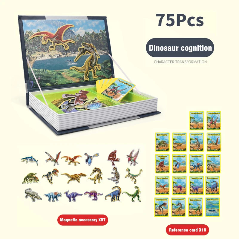 Montessori Children Intelligent Magnetic Book 3D Cartoon Puzzles Jigsaw Brain Training Game Educational Toys Kids Birthday Gift