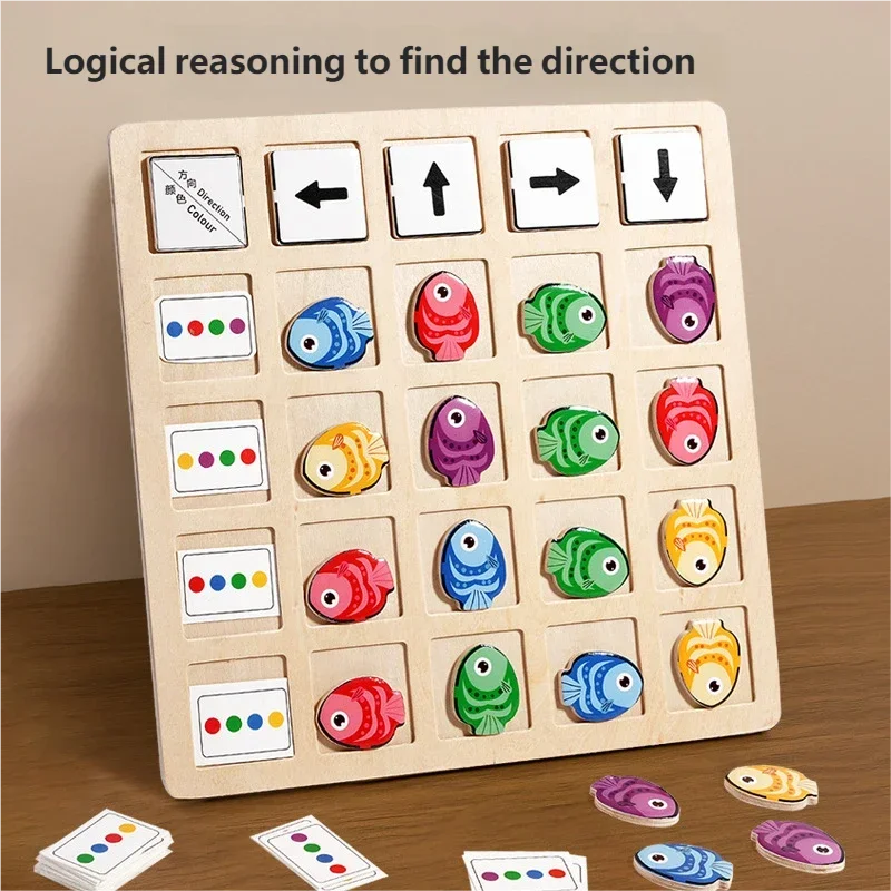 Wooden Montessori Learning Toys Interactive Battle Board Game for Kids Logical Thinking Training Color & Direction Cognition