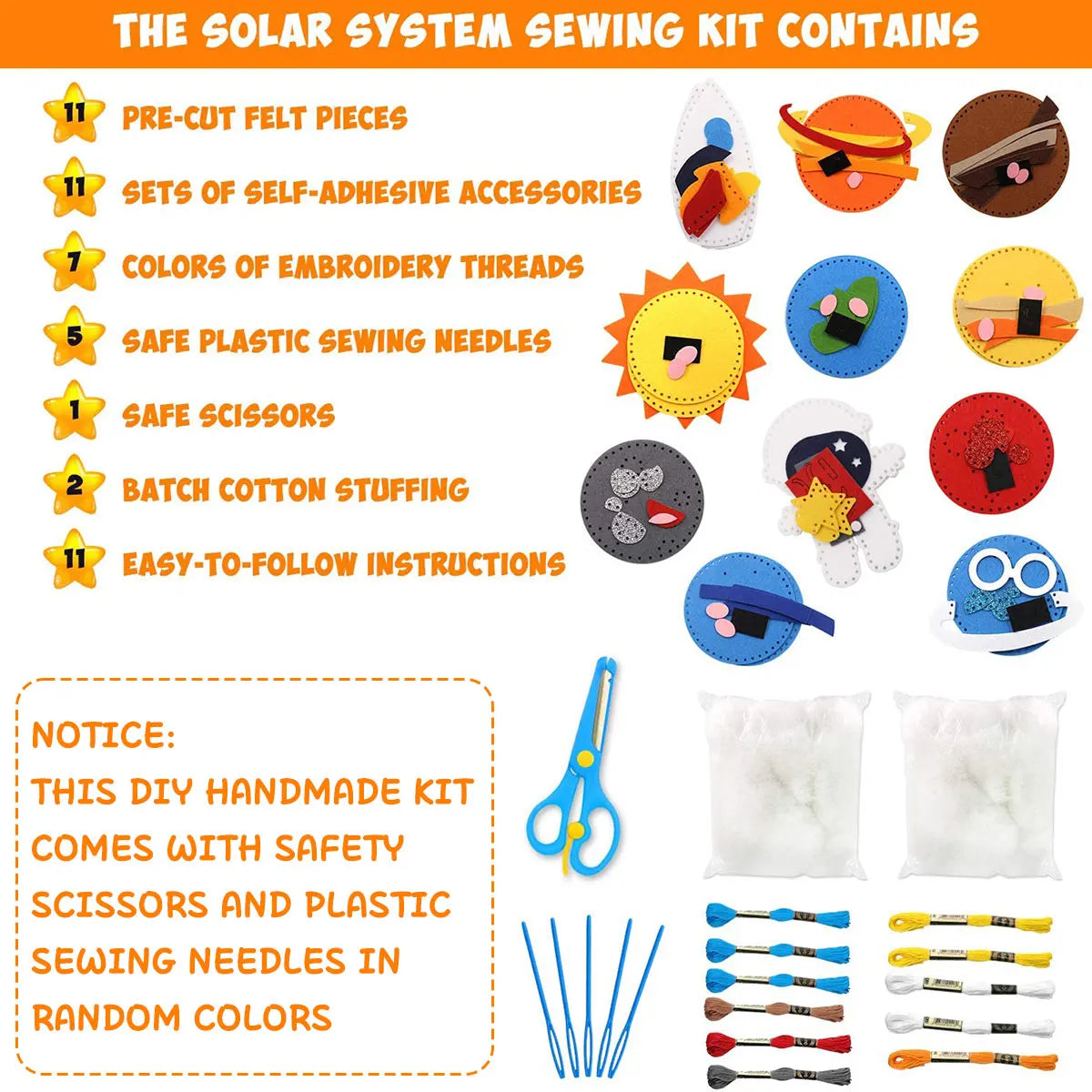 Kids Sewing Kit Universe Space System Craft DIY Sewing Felt Plush SolarSystem for Kids Beginners Educational Sewing Set Girl Art