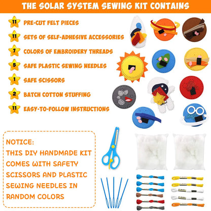 Kids Sewing Kit Universe Space System Craft DIY Sewing Felt Plush SolarSystem for Kids Beginners Educational Sewing Set Girl Art