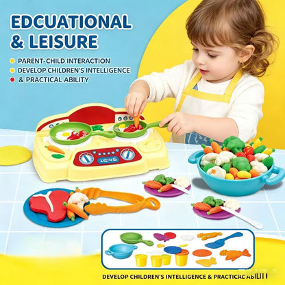 Colorful Pretend Kitchen Playset with play dough & tableware, multi-functional cooking toy, educational gift for kids