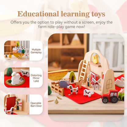 Montessori Barn Toys Baby Simulation Farm Wooden Toy Baby Education Enlightenment Scene Layout Interactive Puzzle Toy Baby Gift