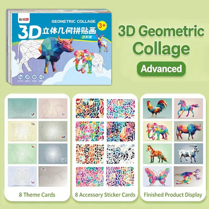 Kids 3D Animal Jigsaw Puzzle Stickers DIY Handmade Creative Collage Art Set With Self-Adhesive Paper Back To School Gifts ﻿