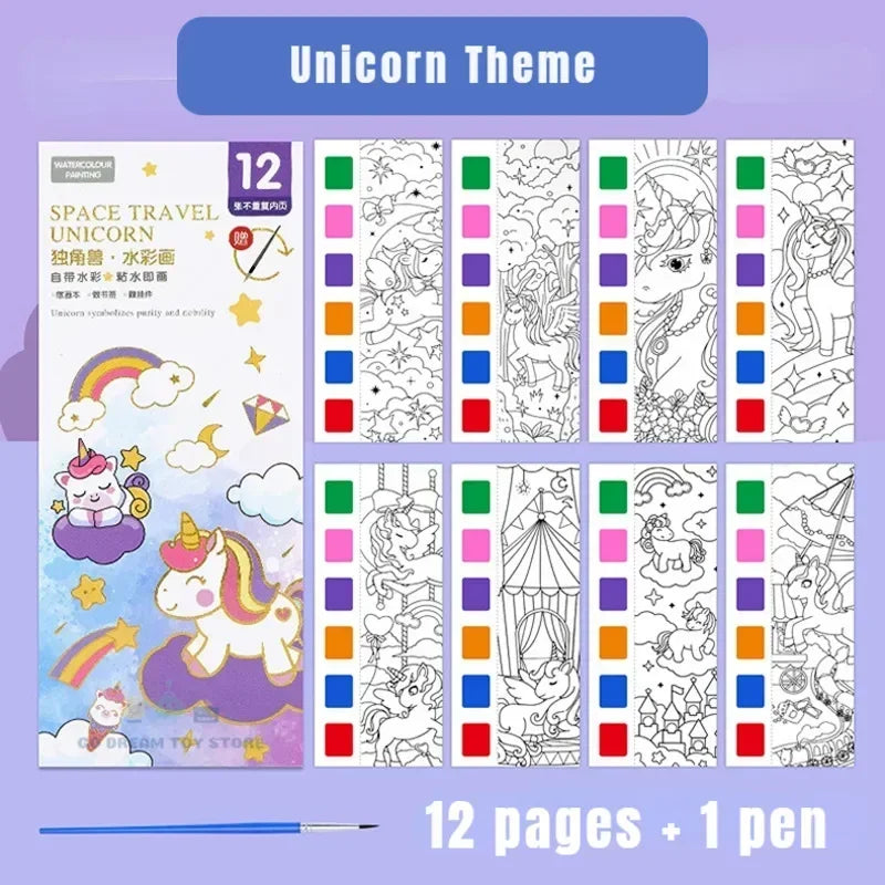 Kids Portable Watercolor Painting Book Paint With Water Brush Gouache Graffiti Picture Coloring Drawing Toys Kindergarten Gifts