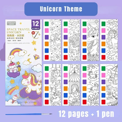 Kids Portable Watercolor Painting Book Paint With Water Brush Gouache Graffiti Picture Coloring Drawing Toys Kindergarten Gifts
