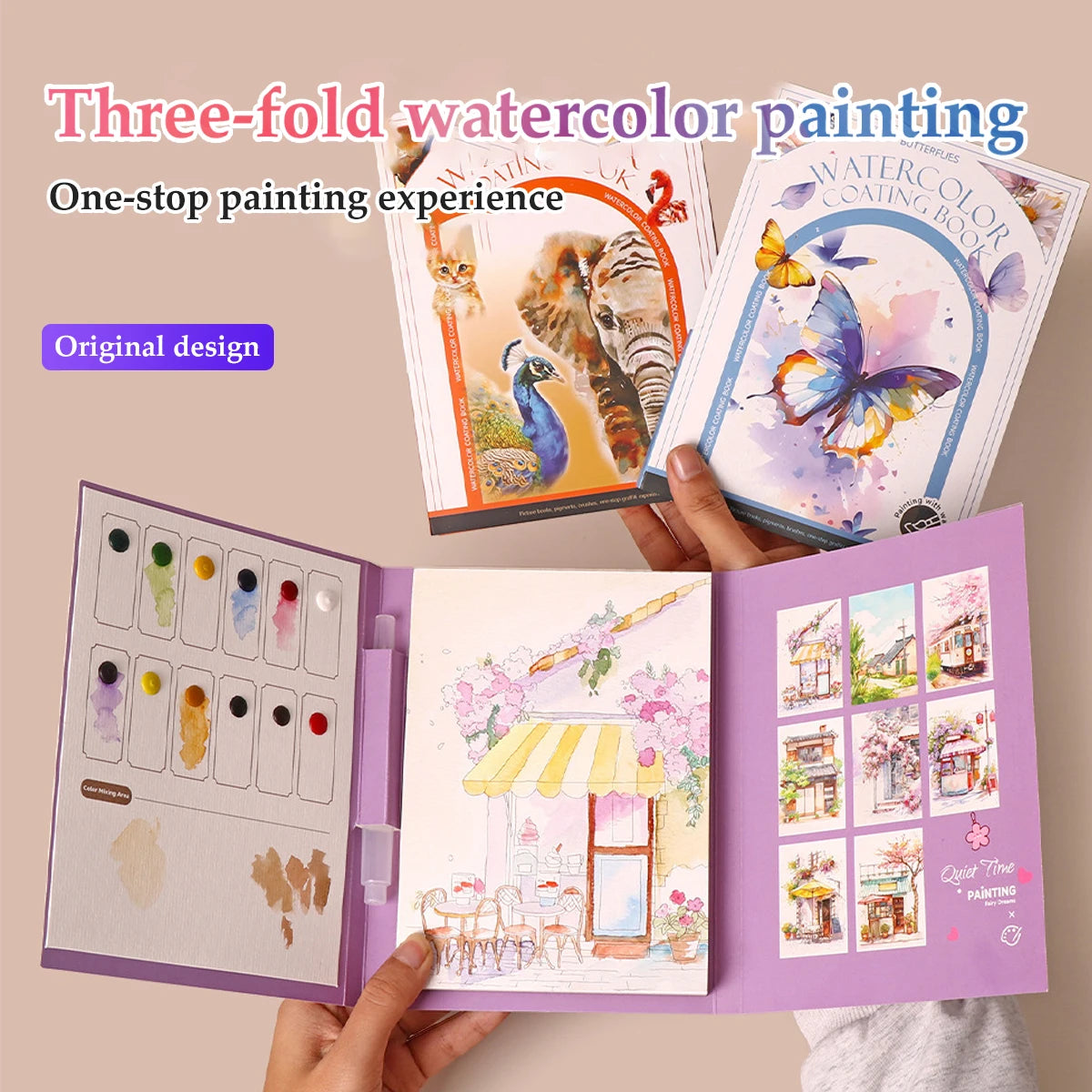 Kids Watercolor Coloring Book Educational Art Activity Reusable Non-Toxic Painting Kit for Toddlers&Creative Learning DIY Crafts