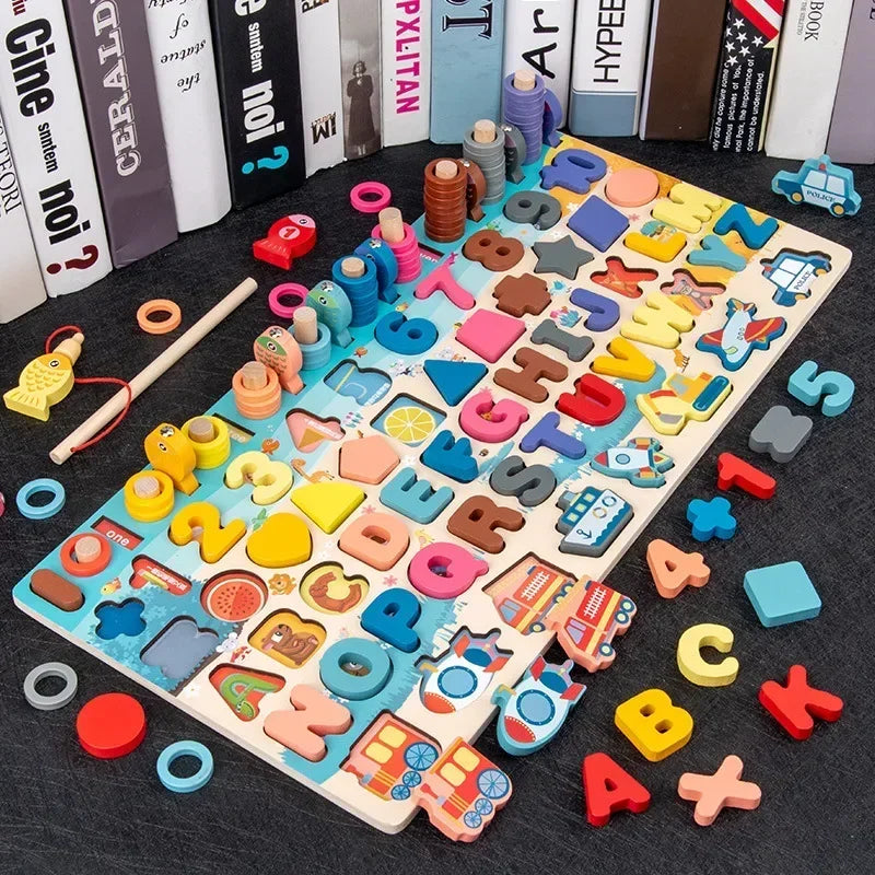 Educational Toys Puzzle Board for Montessori Learning Game Mathematical Counting Fishing Color Matching Toy for Children's Gift