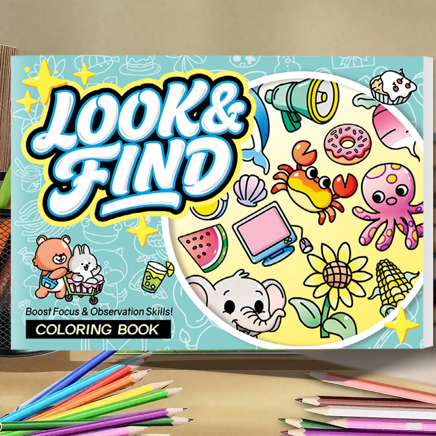Look and Find Activity Book for Kids with Hidden Objects, Focus Attention Practice, Fun Coloring Activity Book for Home School