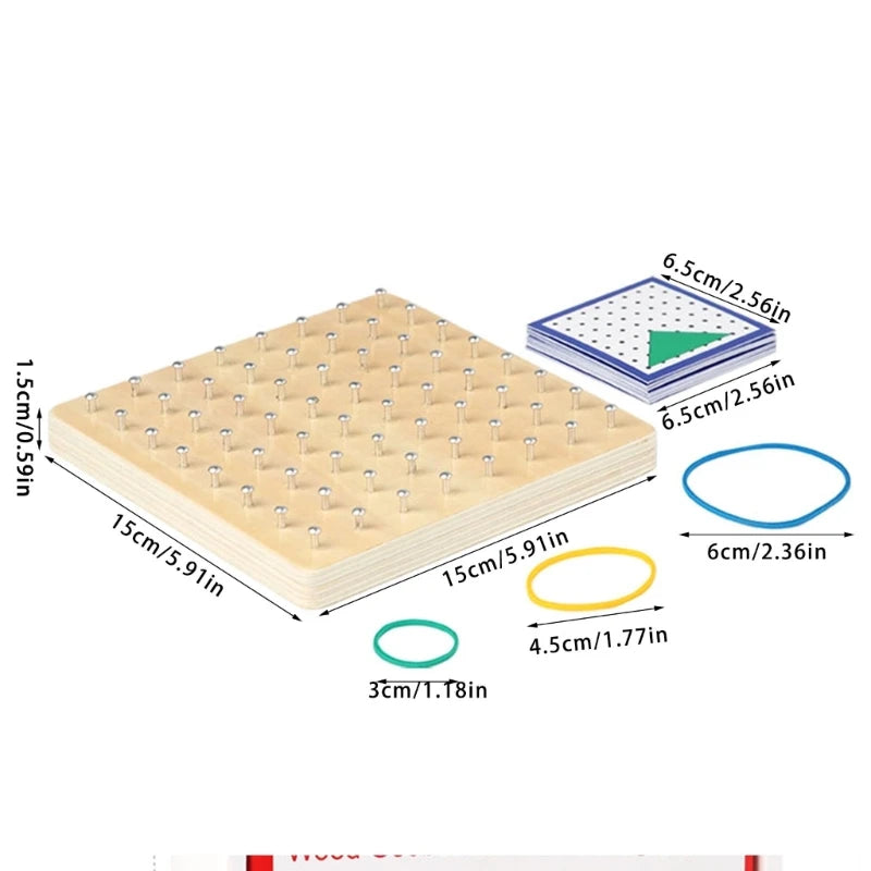 Wooden Geoboard Mathematical Learning Toy With Elastic Rubber Bands For Kids Toddler Early Learning And Creative Play F19E