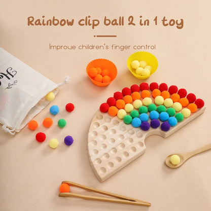 Children Fine Motor Skills Learning Counting Rainbow Pompoms Sorting Games Montessori Early Education Toy with Tweezers For Kids