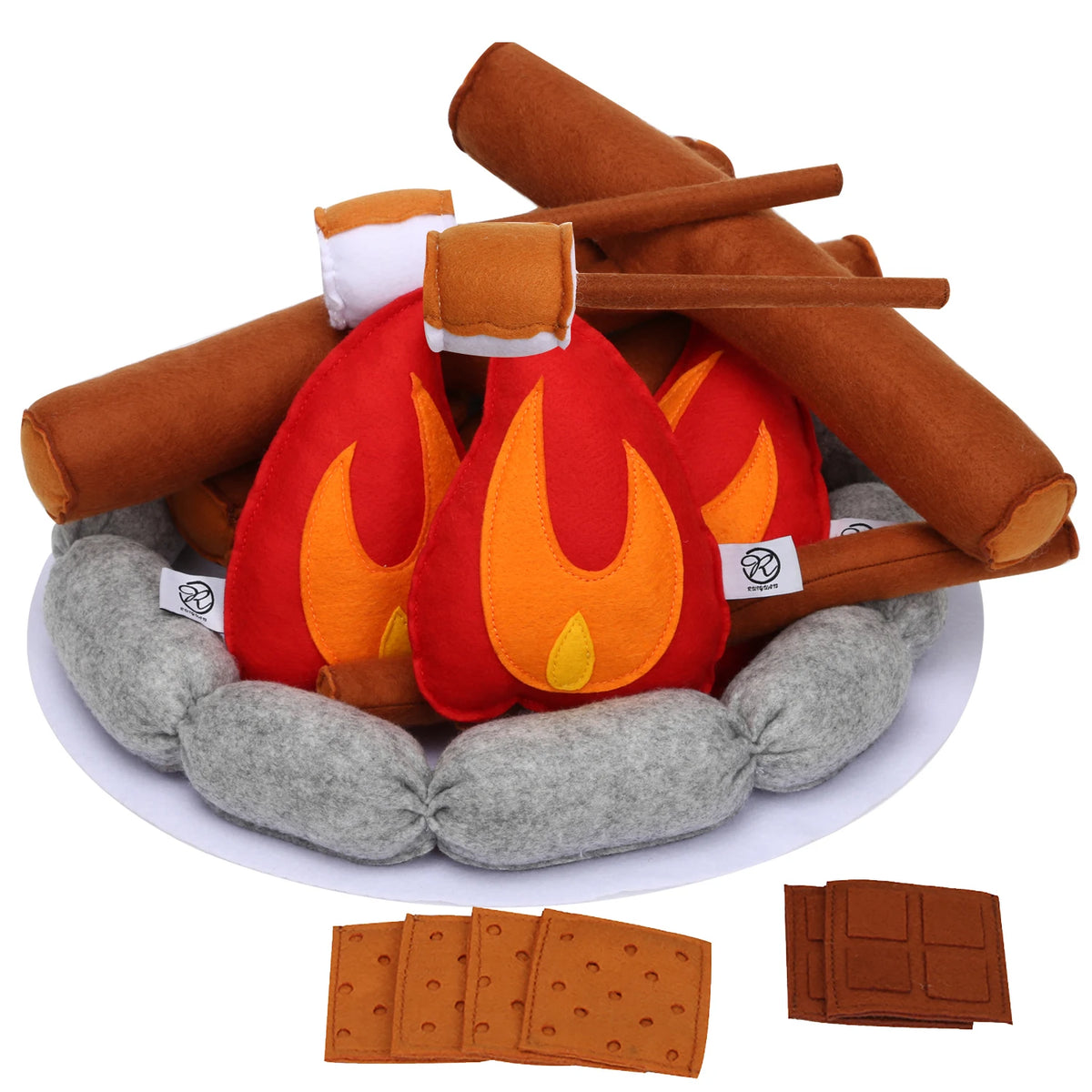 Pretend Felt Campfire Playset for Kids Sensory Play Camping Toy Set with Plush Fire Logs and Stones