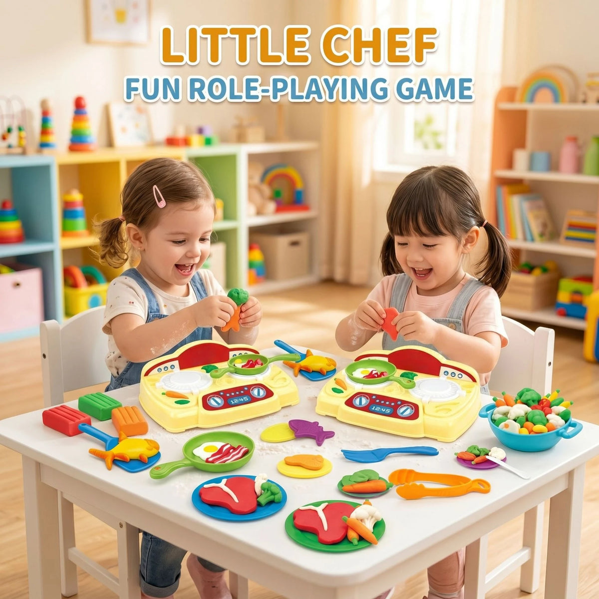 Colorful Pretend Kitchen Playset with play dough & tableware, multi-functional cooking toy, educational gift for kids