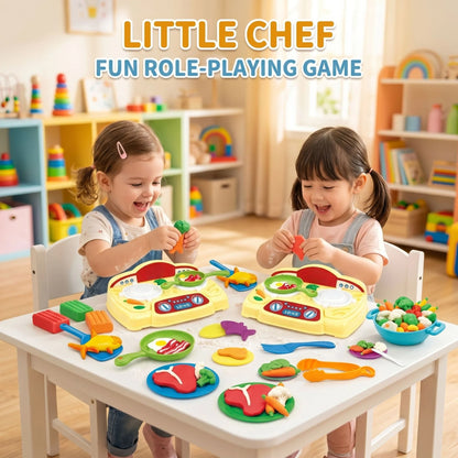 Colorful Pretend Kitchen Playset with play dough & tableware, multi-functional cooking toy, educational gift for kids