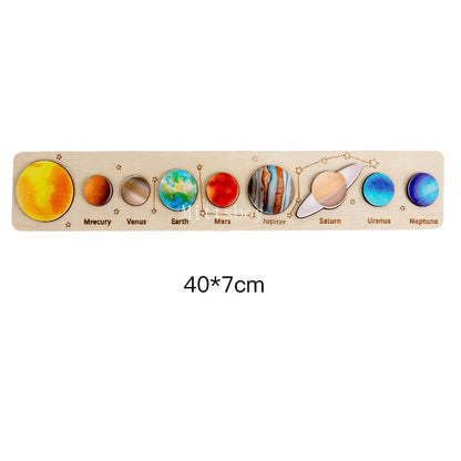 Baby Wooden Montessori Teaching Aids Science Cognition Jigsaw Puzzle Universe Solar System Eight Planet Matching Educational Toy
