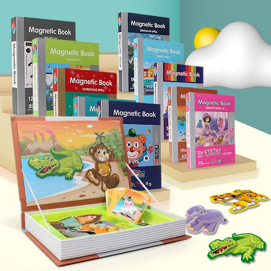 Montessori Children Intelligent Magnetic Book 3D Cartoon Puzzles Jigsaw Brain Training Game Educational Toys Kids Birthday Gift